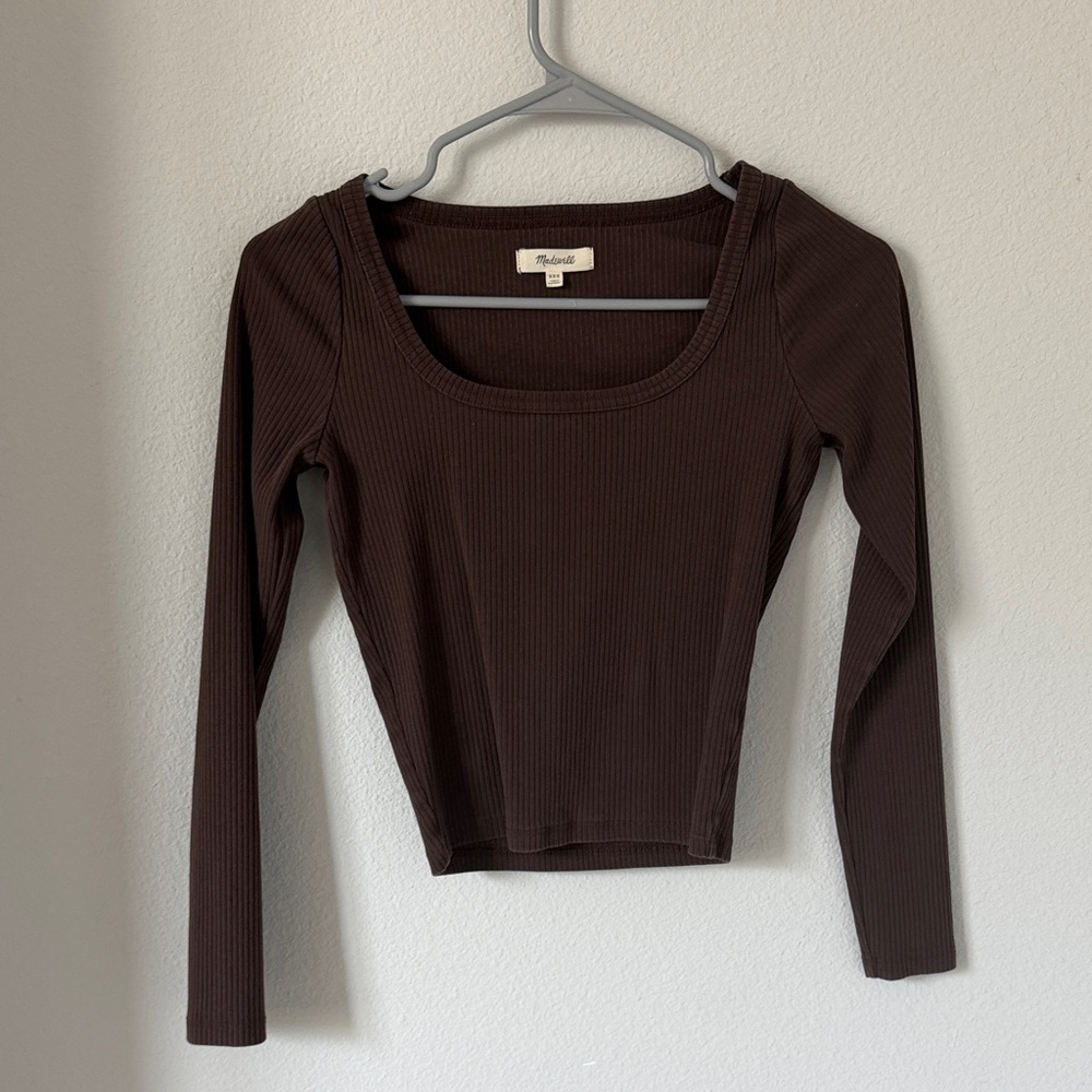 Madewell Ribbed Scoop-Neck Long Sleeve Crop Top